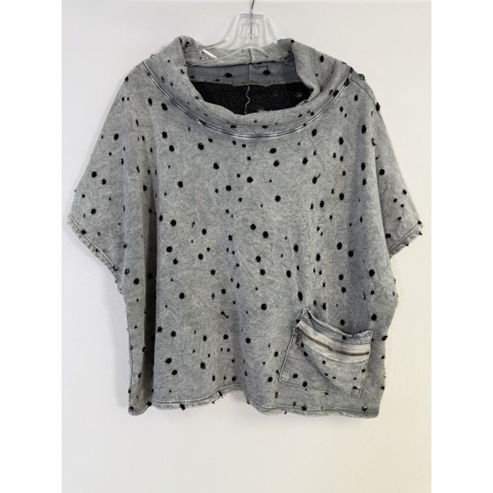 Beau Jours Womens Oversized Gray Top Tunic Distressed Lagenlook Knit Sz M